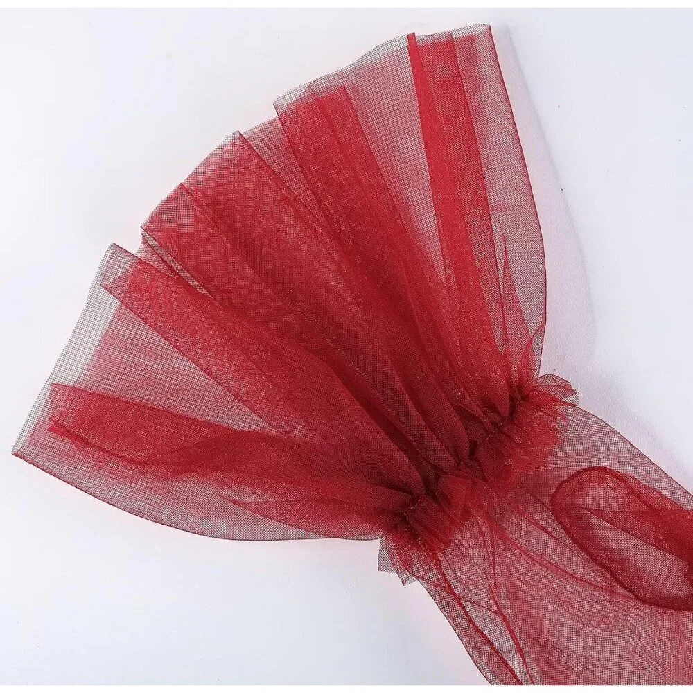 Women's Puffy Ruffle Burgundy Tulle Sheer Mesh Party Prom One Size Short Gloves
